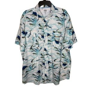 Izod Saltwater Performance Novelty Fish Print Button Up Shirt Size XXL Vented